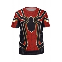 Cool 3D Geometric Spider Pattern Basic Round Neck Short Sleeve Red T-Shirt