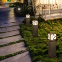 Vintage Style Box Solar Ground Lamp Metal LED Path Lighting in Black with Frosted Glass Shade