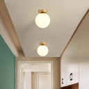 Globe Aisle Flush Mount Lighting Opal Glass 1-Bulb Simple Ceiling Light Fixture in Gold