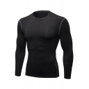 Workout Mens T-Shirt Stitching Detail Quick Dry Skinny Fit Long Sleeve Crew Neck Tee Shirt