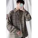 Fashionable Mens Shirt Plaid Pattern Button up Spread Collar Loose Fit Long Sleeve Shirt