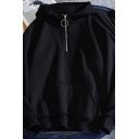 Trendy Boys Hoodie Solid Color Zipper Front Long Sleeve Pouch Pocket Loose Fit Hoodie