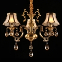 Gold Floral Flared Chandelier Traditional Frosted Glass Living Room Ceiling Light with Crystal Drops