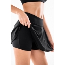 Womens Mini Skirt Fitness Plain Color Breathable Mesh Anti-Emptied Yoga Skirt