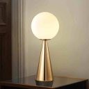Milk Glass Ball Night Light Postmodern 1 Bulb Brass Finish Table Light with Cone Base