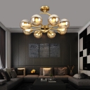 Postmodern Spherical Pendant Light Glass Living Room Ceiling Chandelier in Brass