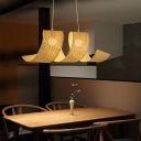 Artistic Spiral Pendant Lighting Bamboo 2 Bulbs Restaurant Suspension Light in Beige