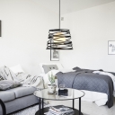 Iron Wire Tapered Pendant Light Industrial 1-Light Bedroom Hanging Light in Black with Dome Milk Glass Shade Inside