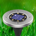 Stainless Steel Round In-Ground Light Modern Silver LED Solar Pathway Lamp with Stake
