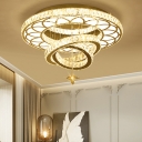 K9 Crystal Loop Shaped Flush Mount Light Modernist Silver LED Ceiling Lamp for Bedroom
