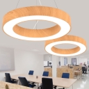 Big O Metal LED Chandelier Light Nordic Light-Wood Hanging Ceiling Light for Office