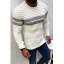 Casual Mens Sweater Ribbed Knit Contrasted Long Sleeve Crew Neck Fitted Pullover Sweater Top