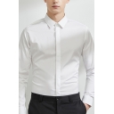 Classic Mens Business Shirt Solid Color Button down Slim Fit Long Sleeve Point Collar Shirt