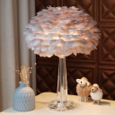 Rose Flower Table Light Nordic Feather 1-Light Bedside Night Light with K9 Crystal Stand