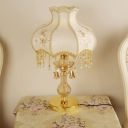 Scalloped Fabric Table Lamp Traditional 1-Light Bedroom Night Light with Jewel Decoration in Amber