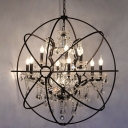 Orbit Globe Pendant Chandelier Industrial Black Iron Suspension Light with K9 Crystal Deco
