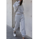 Popular Womens Set Soldi Color Long Sleeve Drawstring Relaxed Fit Hoodie & Sweatpants Set