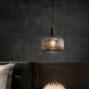 Elliptical Smoke Grey Glass Pendant Light Postmodern 1-Light Black Ceiling Light for Bedroom