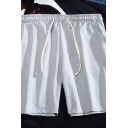 Casual Mens Shorts Plain Drawstring Waist Relaxed Straight Shorts