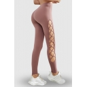 Womens Leggings Athletic Solid Color Cut-out Side High Waist Butt Lifting Ankle Length Skinny Fit Yoga Leggings