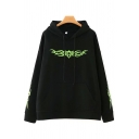 Hipster Hip Hop Fluorescent Pattern Printed Long Sleeve Black Oversized Casual Hoodie