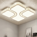 Bedroom LED Flushmount Ceiling Lamp Simplicity White Flush Light with Square Crystal Shade