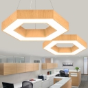 Metal Hexagonal Chandelier Light Modern Wood Grain LED Pendant Lighting for Conference Room