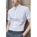 Fashionable Mens Business Shirt Solid Color Non-Iron Button down Slim Fit Short Sleeve Spread Collar Shirt