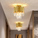 Cylindrical Corridor Semi Flush Mount Light Tri-Sided Crystal Postmodern Ceiling Lamp in Gold