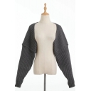 Fashionable Womens Cardigan Solid Color Long Batwing Sleeve Loose Fit Cropped Cardigan
