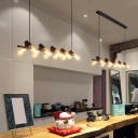 Linear Restaurant Pendant Light Industrial Metal 10 Heads Black Suspension Lamp with Open Bulb Design