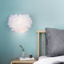 Feather Layered Sconce Light Nordic 1-Bulb White Flush Mount Wall Light for Bedroom