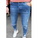 Fashionable Boys Jeans Bleach Ripped Mid Rise Ankle Length Fitted Jeans