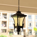 Single Rippled Glass Suspension Lamp Vintage Coffee Pagoda Shaped Patio Hanging Light
