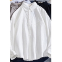 Casual Mens Shirt Solid Color Long Sleeve Point Collar Button-up Relaxed Fit Shirt Top