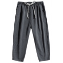 Fashionable Mens Pants Solid Color Drawstring Waist Ankle Tapered Fit Pants