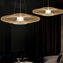Flying Saucer Bamboo Pendant Lighting Asian 1 Head Wood Ceiling Hang Lamp for Living Room