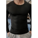 Mens T-Shirt Fitness Raglan Quick Dry Breathable Skinny Fit Round Neck Long Sleeve Bottoming T-Shirt