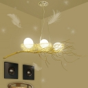 Gold Nest and Egg Suspension Light Decorative 3-Light White Glass Island Light for Restaurant