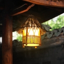 Bamboo Hut Pendant Lighting Fixture Rustic 1 Head Ceiling Suspension Lamp for Bistro