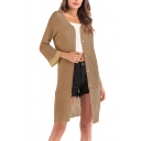 Elegant Ladies Cardigan Contrasted Long Sleeve Button Up Tunic Loose Fit Knit Cardigan