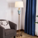 Fabric Empire Shade Floor Lamp Minimalistic 1-Light White Standing Light with Ceramic Deco