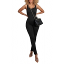 Classic Womens Jumpsuit Solid Color Backless Scoop Neck Skinny Fitted Sleeveless Jumpsuit