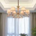 Gold Finish Chandelier Country Style Gathered Fabric Tapered Ceiling Light with Braided Trim