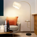 Adjustable Postmodern Gooseneck Floor Light Metal 1 Head Bedroom Stand Up Lamp with Tray and Round Feather Shade