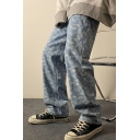 Trendy Boys Jeans Allover Paisley Print Mid Rise Long Length Wide-leg Jeans