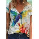 Womens Cool 1776 Eagle Printed V-Neck Short Sleeve Casual Loose White Tee