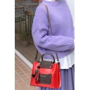 Popular Burgundy Flap Pocket Tassel Embellished Color Block Single Shoulder Bag