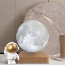 White 3D Print Planet LED Night Lamp Childrens Plastic Magnetic Suspension Table Light wit Wood Base