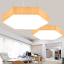 Metal Hexagonal Chandelier Lighting Nordic Light Wood LED Hanging Light for Office
